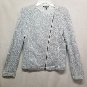 Eileen Fisher Jacket Sweater Small Black White Double Zip Office Moto Casual